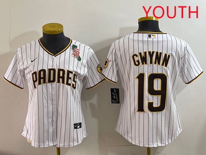 Youth San Diego Padres #19 Gwynn White Stripe Game 2025 Nike MLB Jersey style 2->youth mlb jersey->Youth Jersey